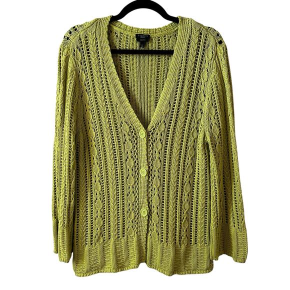 Talbots Womens Crochet 100% Pima Cotton Button Cardigan Green XL Grandma Beach - Picture 1 of 9